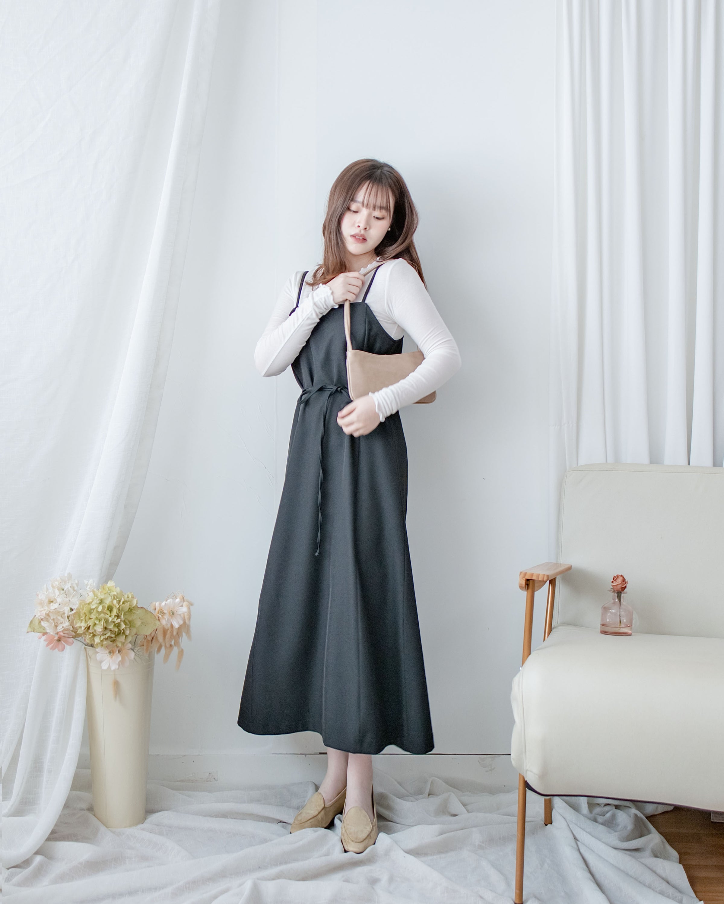 Geometric Vest Dress 幾何剪裁質感面料修飾線條吊帶長裙/ DS1081