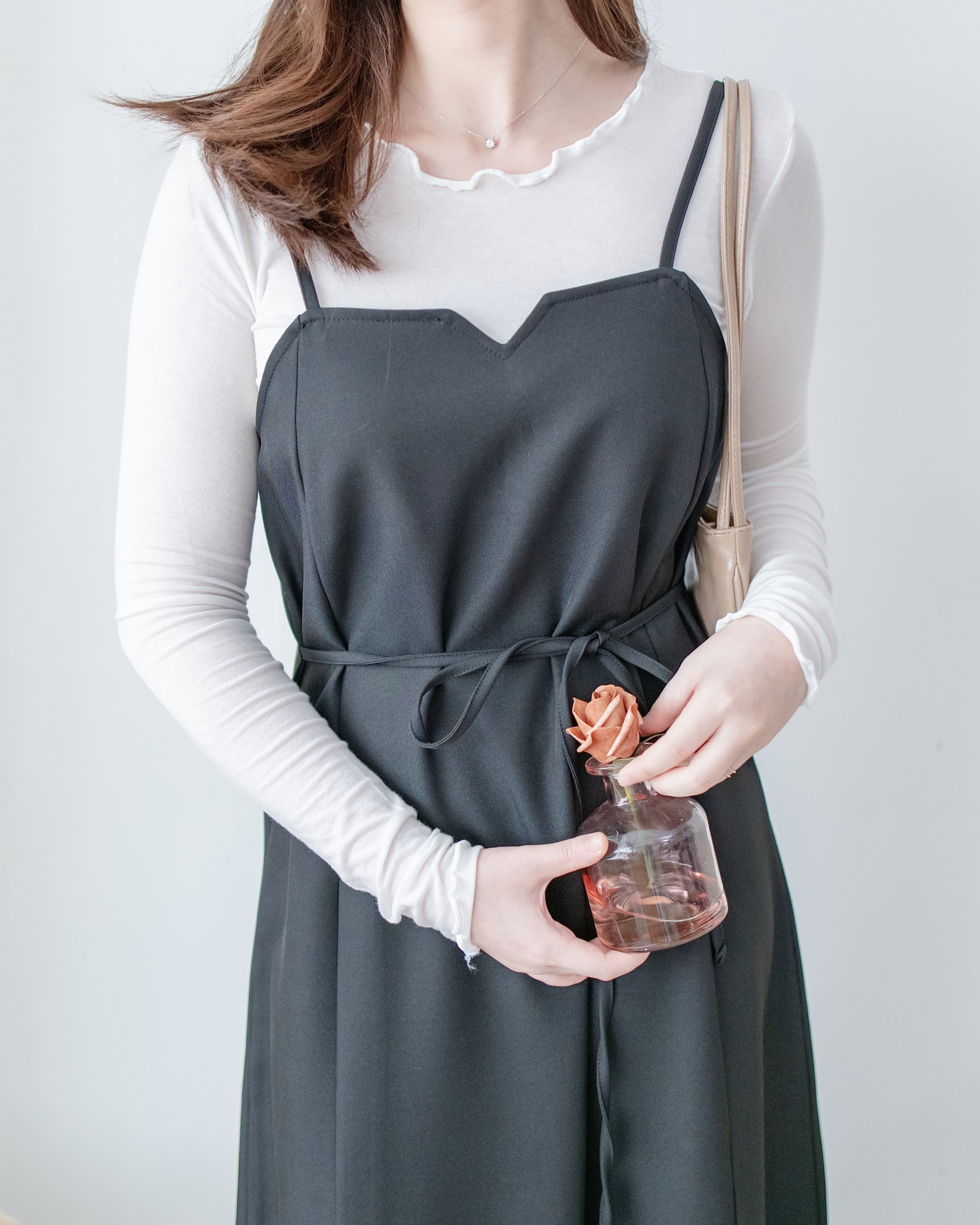 Geometric Vest Dress 幾何剪裁質感面料修飾線條吊帶長裙/ DS1081