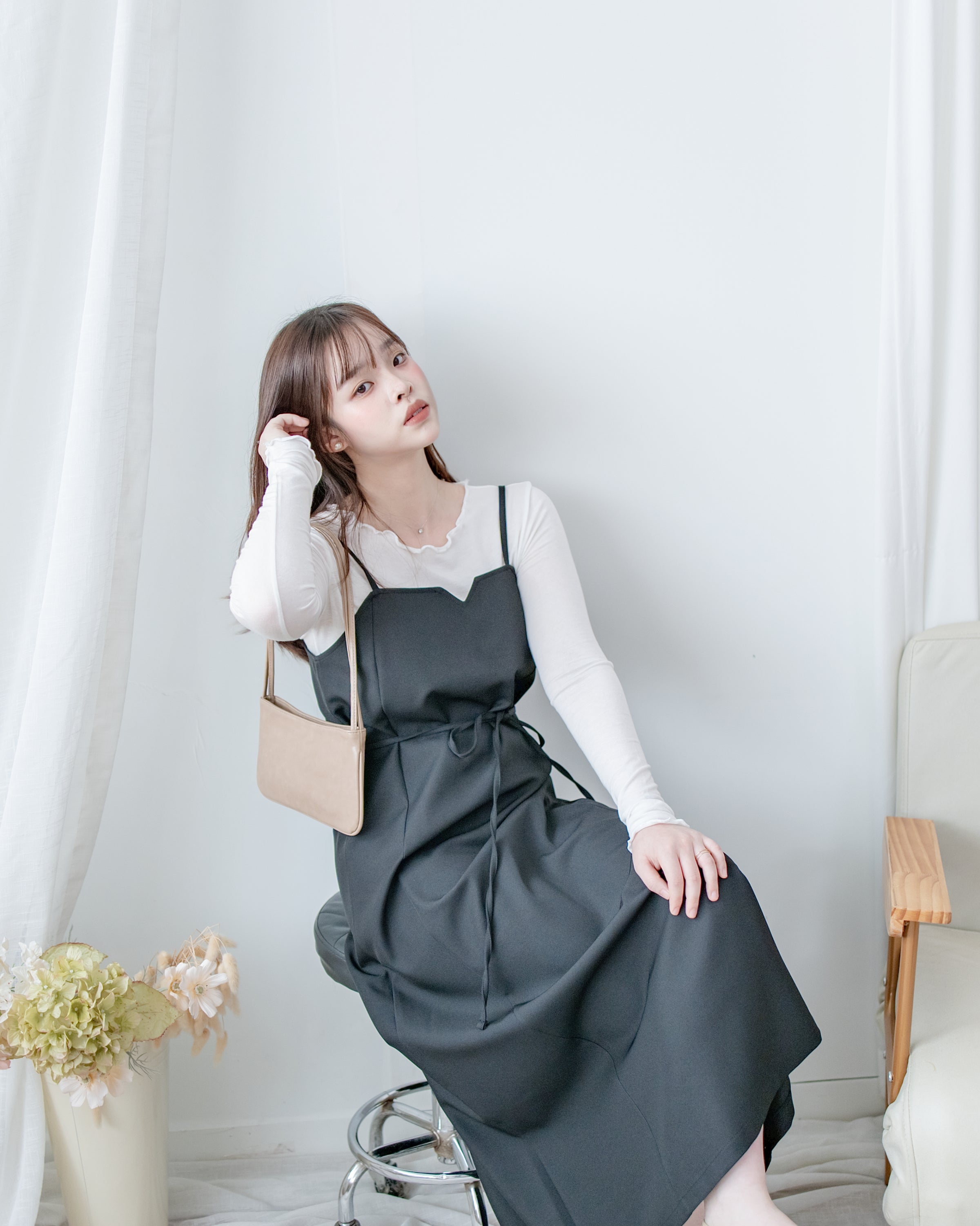 Geometric Vest Dress 幾何剪裁質感面料修飾線條吊帶長裙/ DS1081