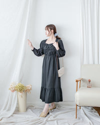 Sophie Dress 方領柔霧面料橡筋修身傘魚尾長裙/ DS1086