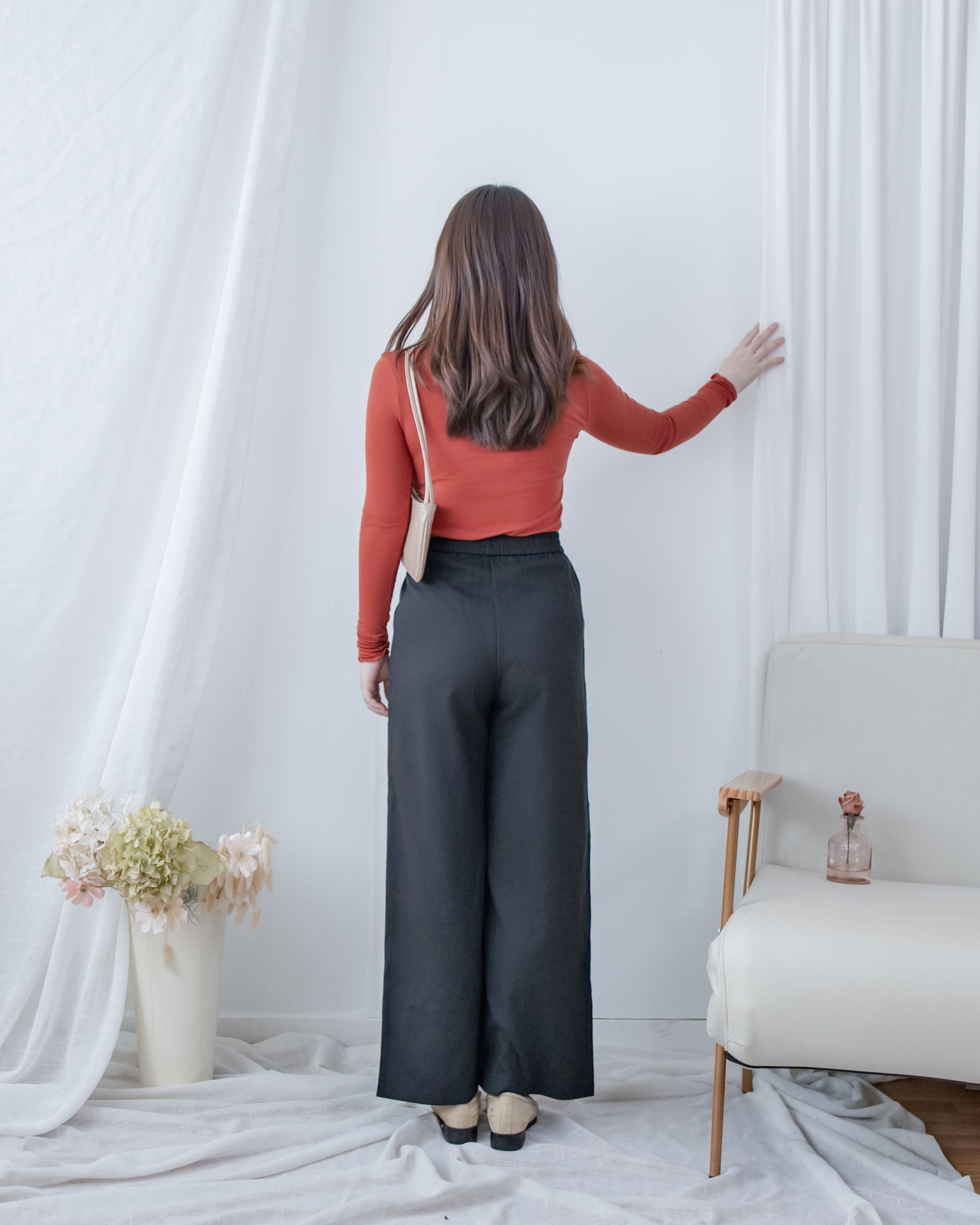 Linen-Cotton Skirt Pants 舒適麻棉仿真褲頭橡筋腰闊褲/ SK8932