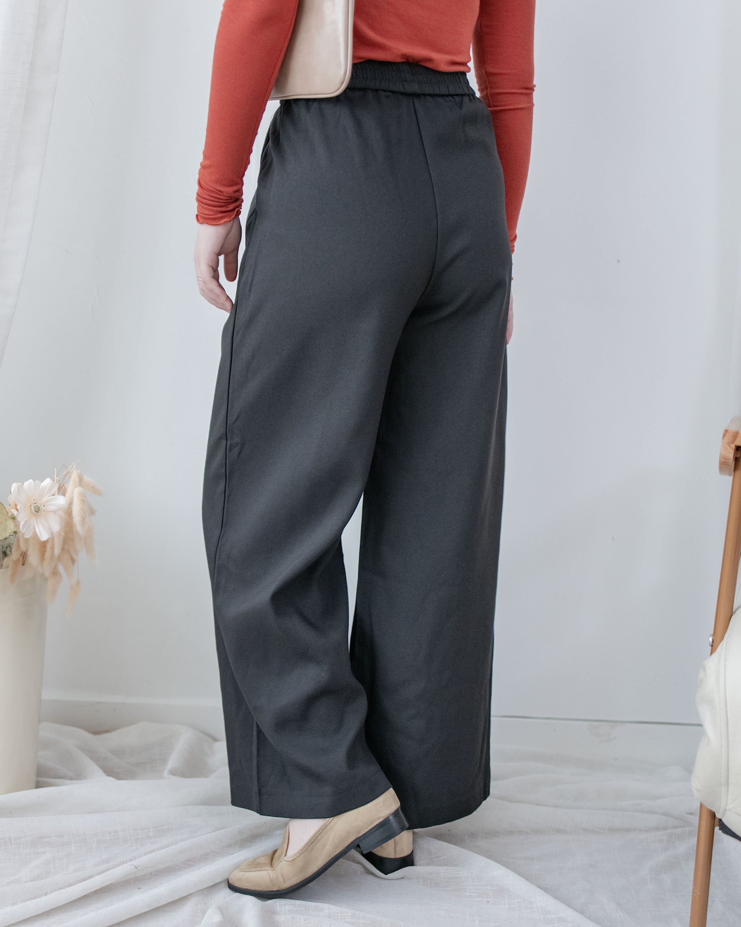 Linen-Cotton Skirt Pants 舒適麻棉仿真褲頭橡筋腰闊褲/ SK8932