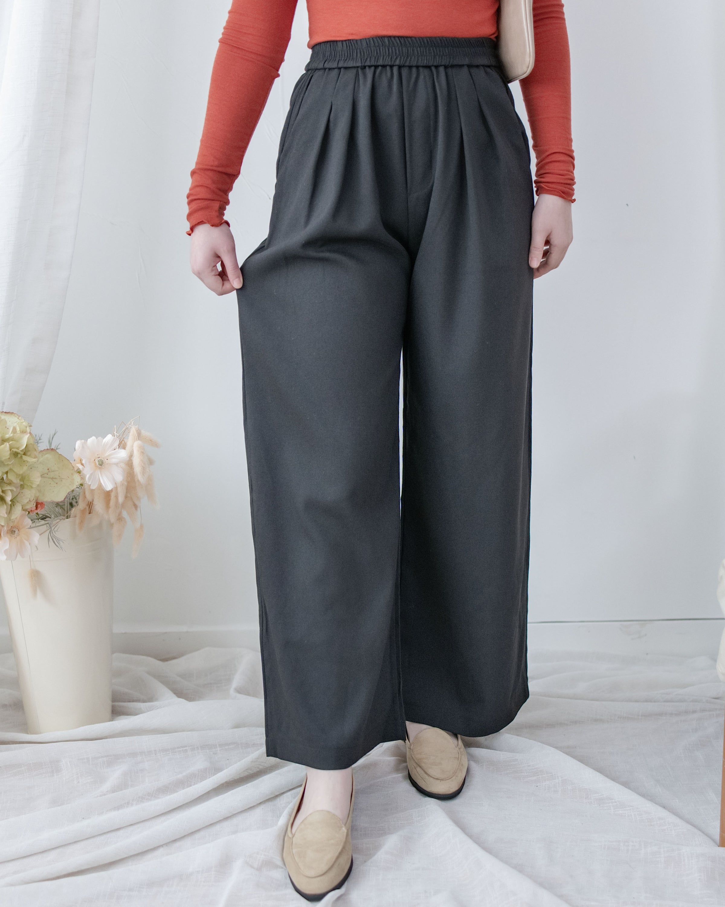 Linen-Cotton Skirt Pants 舒適麻棉仿真褲頭橡筋腰闊褲/ SK8932