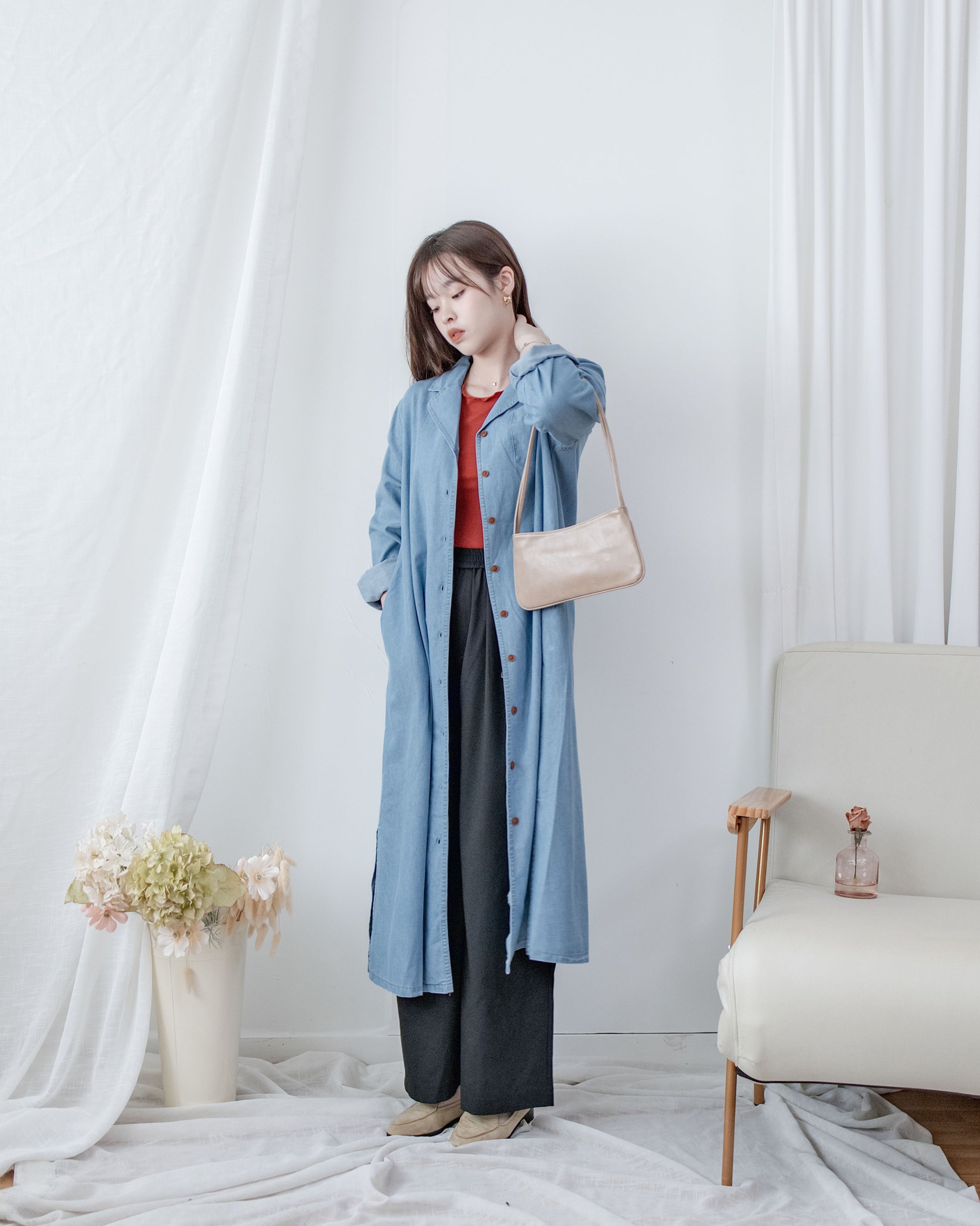 Linen-Cotton Skirt Pants 舒適麻棉仿真褲頭橡筋腰闊褲/ SK8932