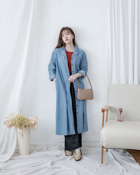 RoseGold Belt Denim Dress 玫瑰金飾扣腰帶輕復古翻領牛仔連身裙/ DS1087