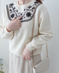 Ethic Embroidered  Pullover 輕復古民族刺繡彈性衛衣/ TP9210