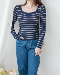 Square Collar Knit Top 法式方領顯瘦條紋針織打底上衣/ TP9211