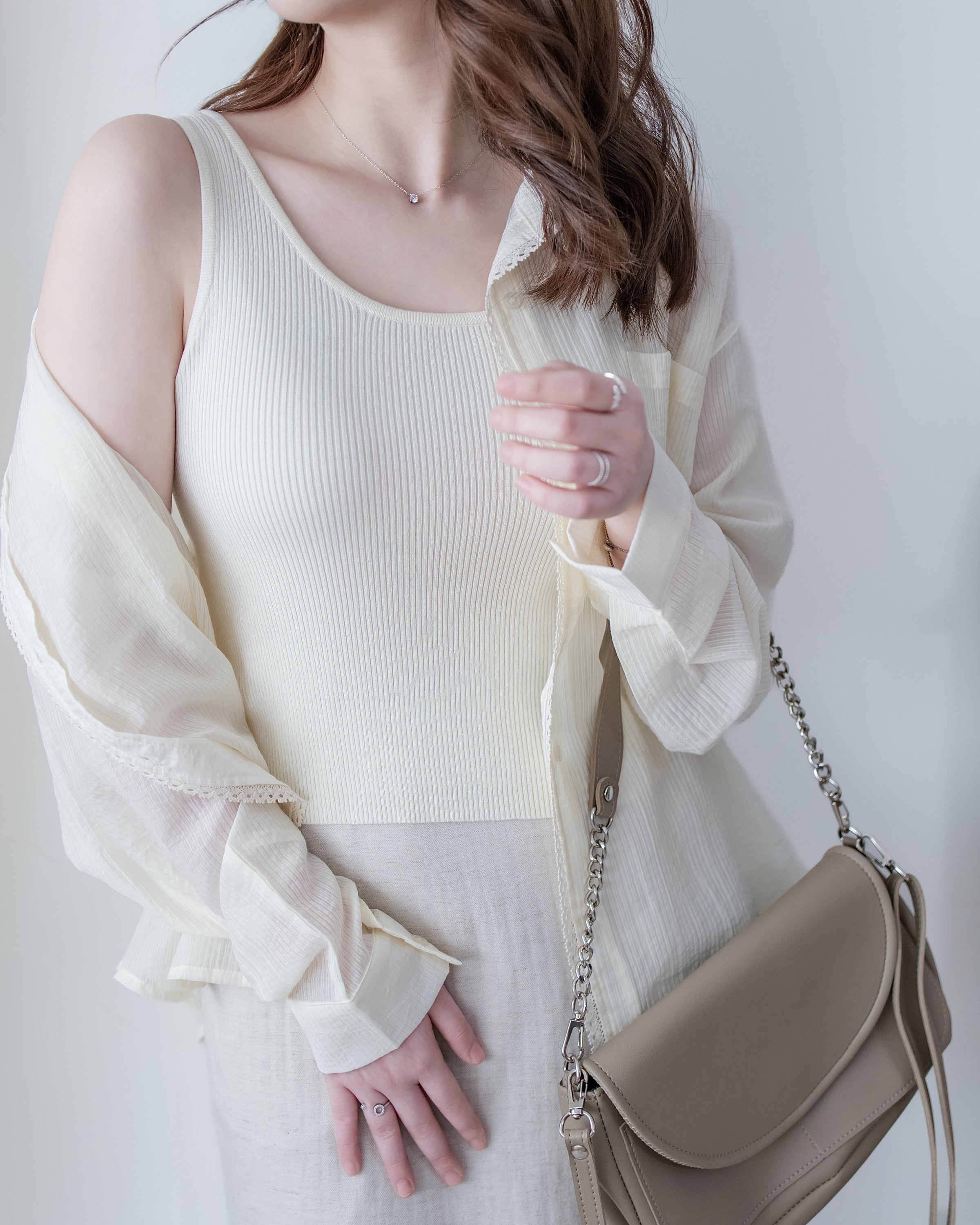 Pastel Yellow Lace Shirt Set 淡黃色花邊層次恤衫套裝/ SE8082