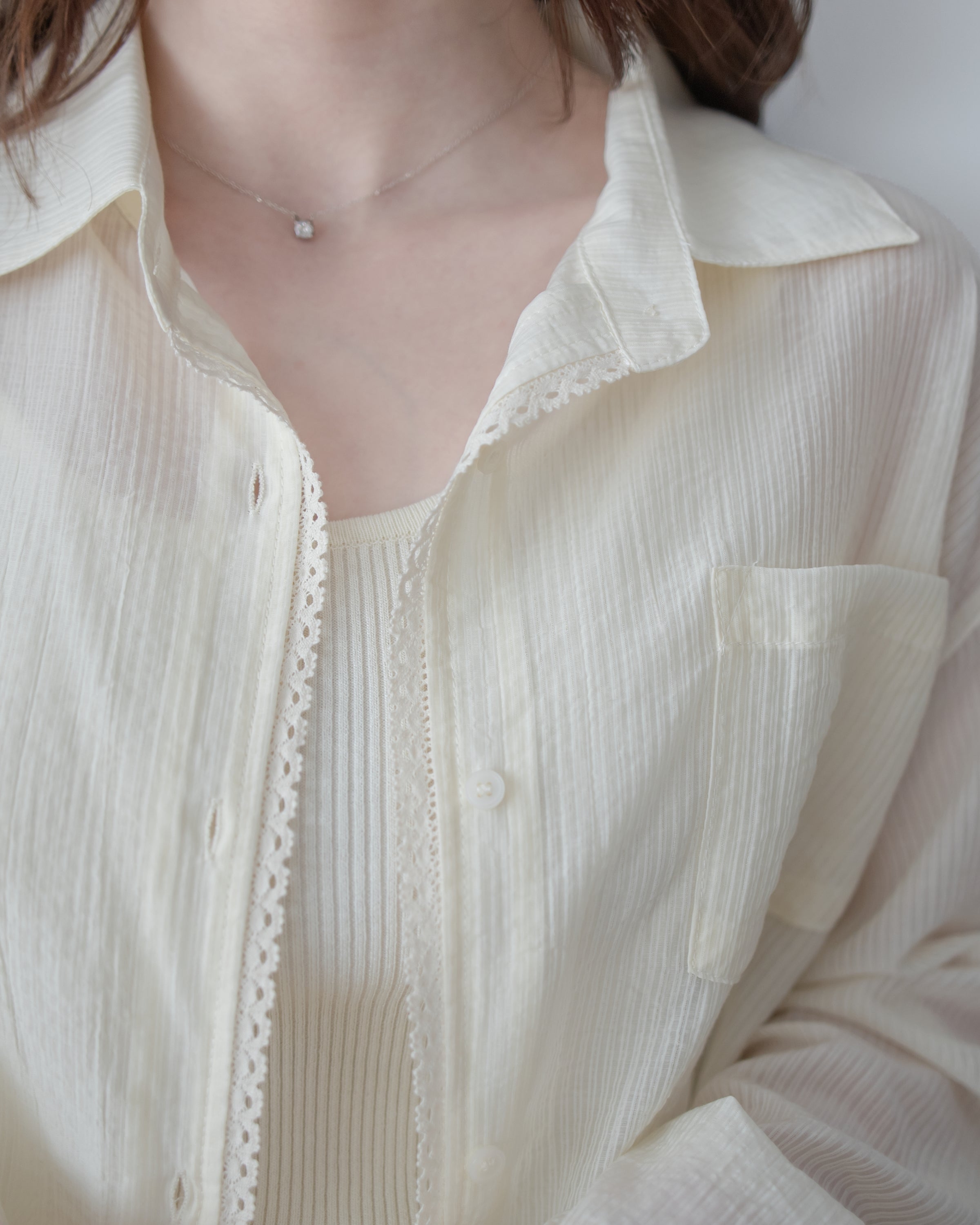 Pastel Yellow Lace Shirt Set 淡黃色花邊層次恤衫套裝/ SE8082