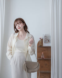 Pastel Yellow Lace Shirt Set 淡黃色花邊層次恤衫套裝/ SE8082