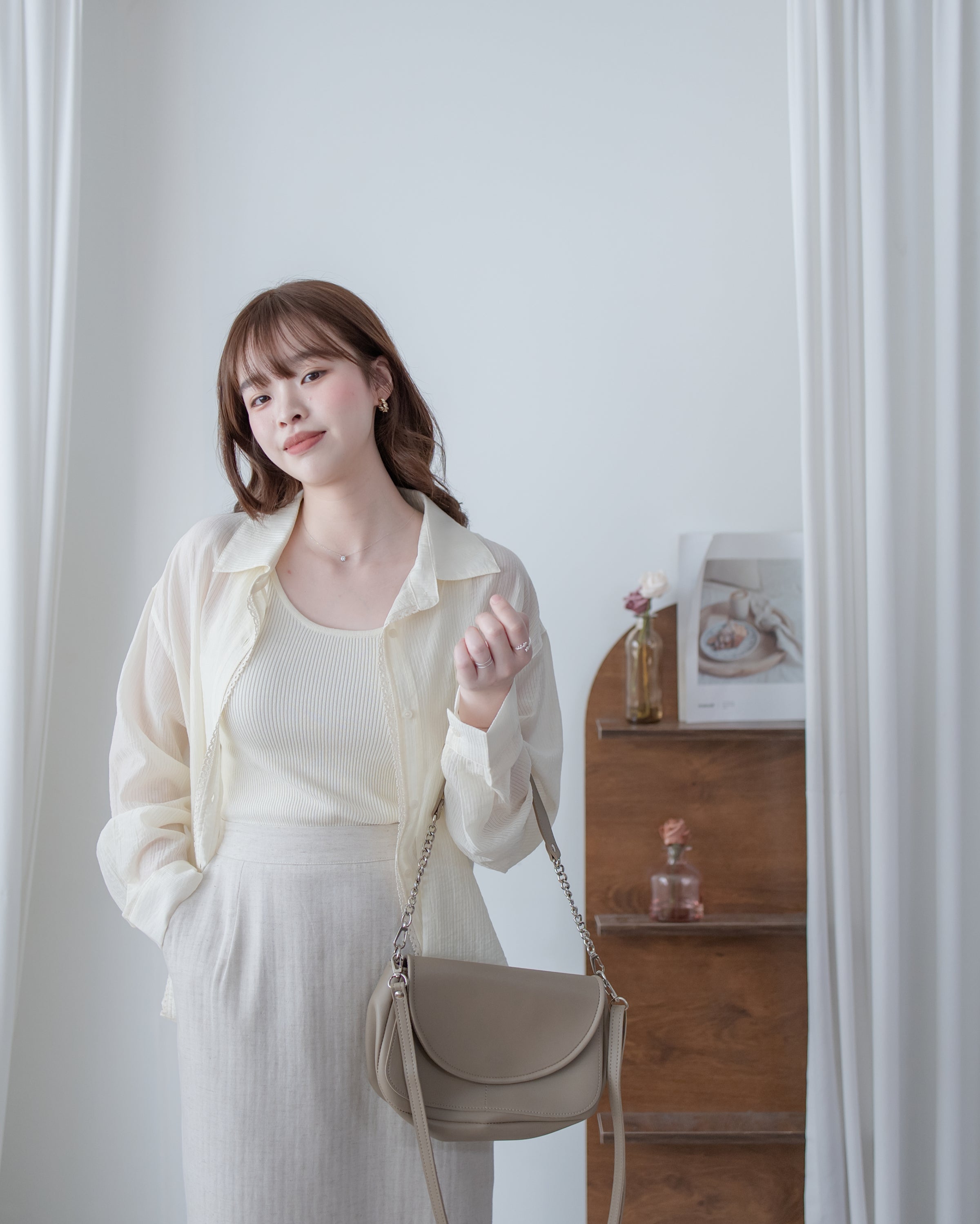Pastel Yellow Lace Shirt Set 淡黃色花邊層次恤衫套裝/ SE8082