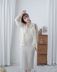Pastel Yellow Lace Shirt Set 淡黃色花邊層次恤衫套裝/ SE8082