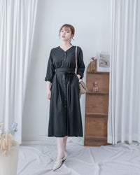 Tie-Waist Dress 隨性氣質雙圈修腰口袋連身裙/ DS1089