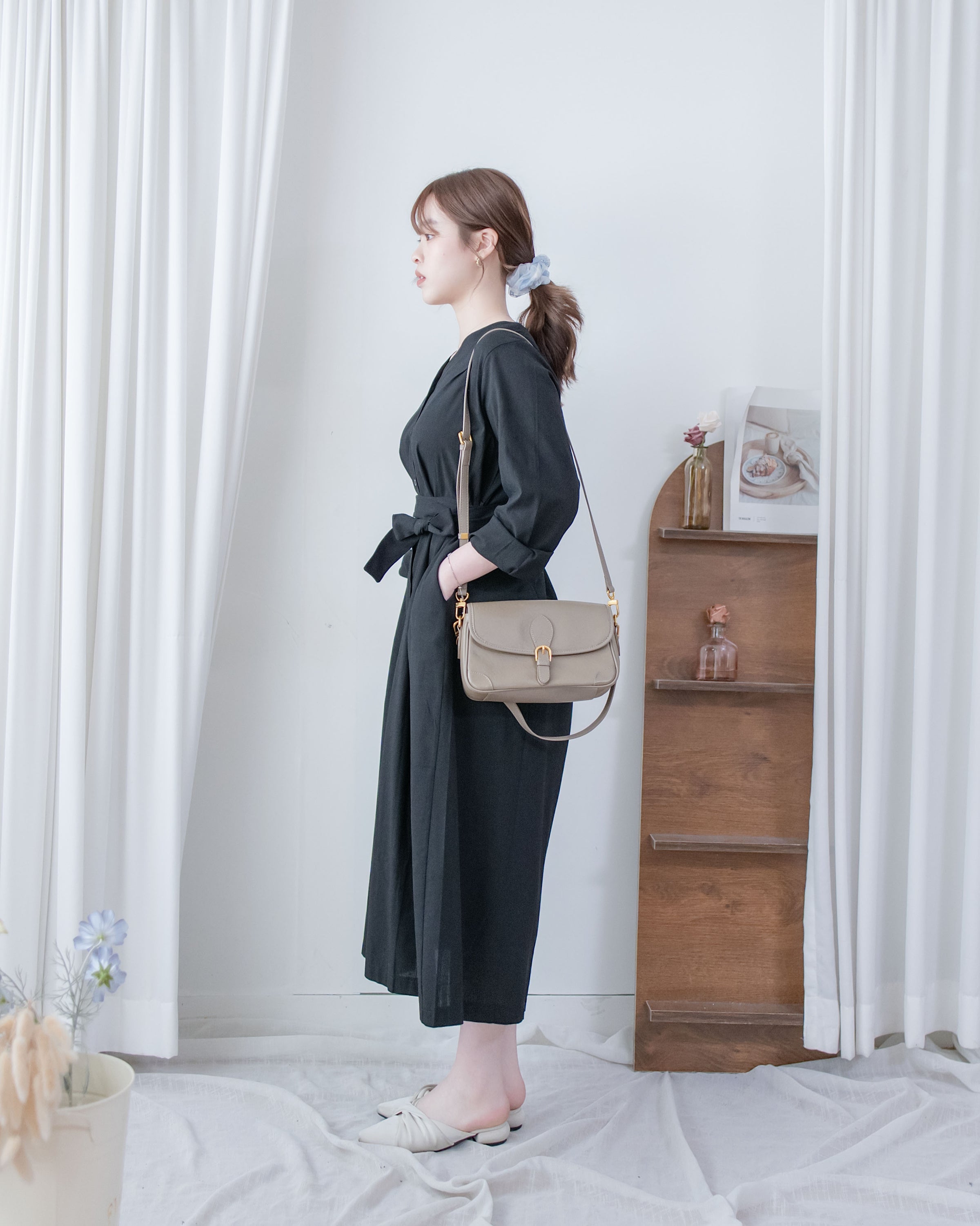 Tie-Waist Dress 隨性氣質雙圈修腰口袋連身裙/ DS1089