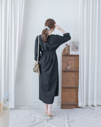 Tie-Waist Dress 隨性氣質雙圈修腰口袋連身裙/ DS1089