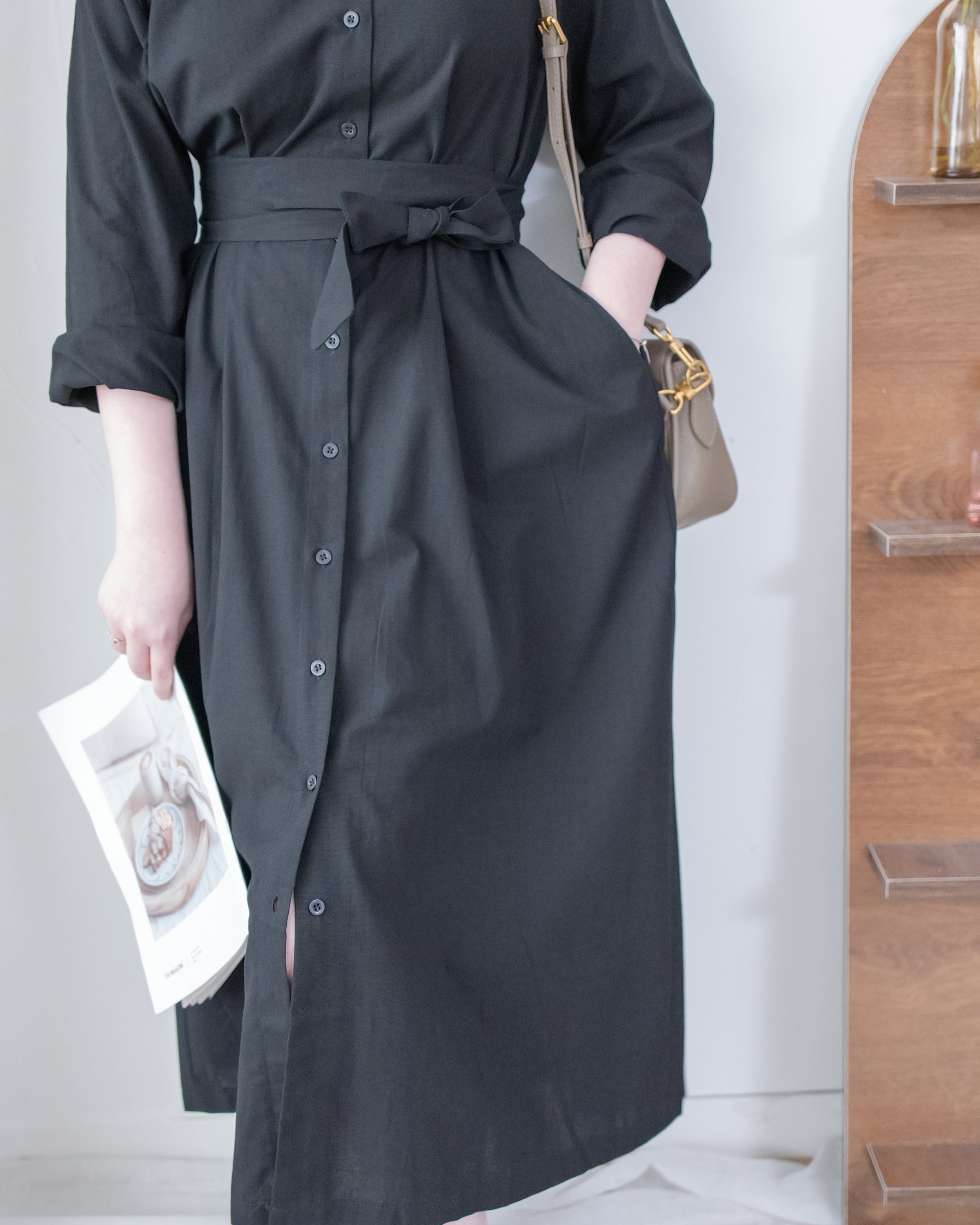 Tie-Waist Dress 隨性氣質雙圈修腰口袋連身裙/ DS1089