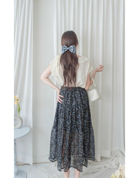 Midnight Starry 全橡筋深藍紋理飄逸花裙 Skirt/ SK8893 (pre-order 6月4日截單)
