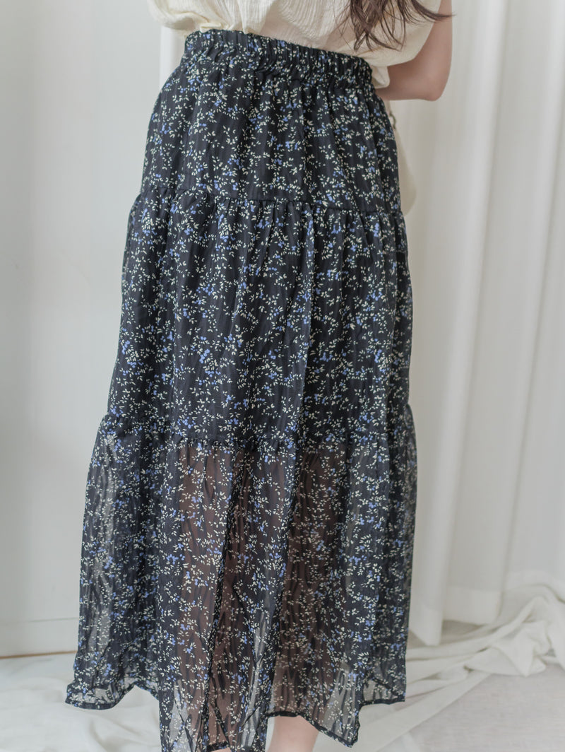 Midnight Starry 全橡筋深藍紋理飄逸花裙 Skirt/ SK8893 (pre-order 6月4日截單)