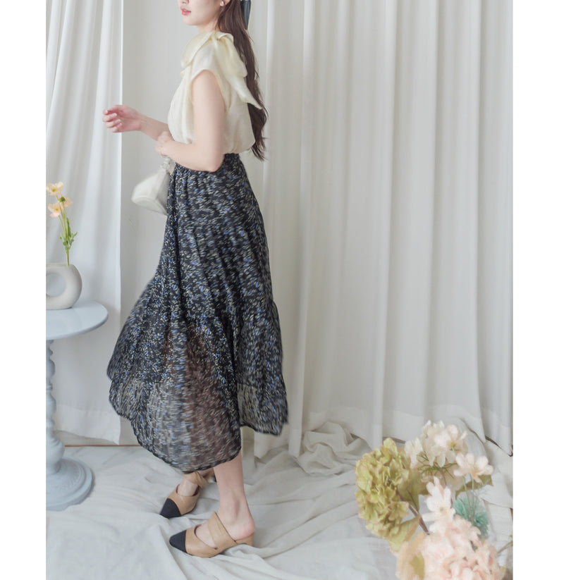 Midnight Starry 全橡筋深藍紋理飄逸花裙 Skirt/ SK8893 (pre-order 6月4日截單)