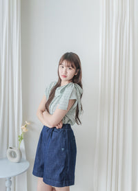 Denim 輕身牛仔色刺繡短褲 Shorts / PT8457