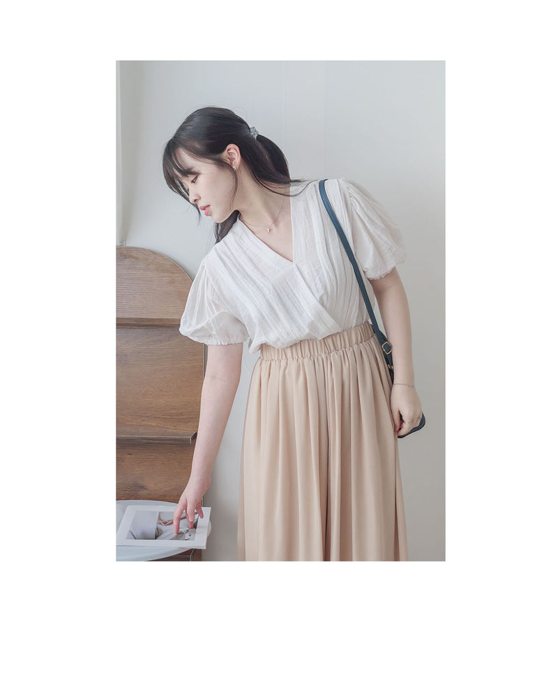 romantic layered Blouse 氣質簡約交叉疊領口上衣/ TP9147 (Aliceblue sold out)