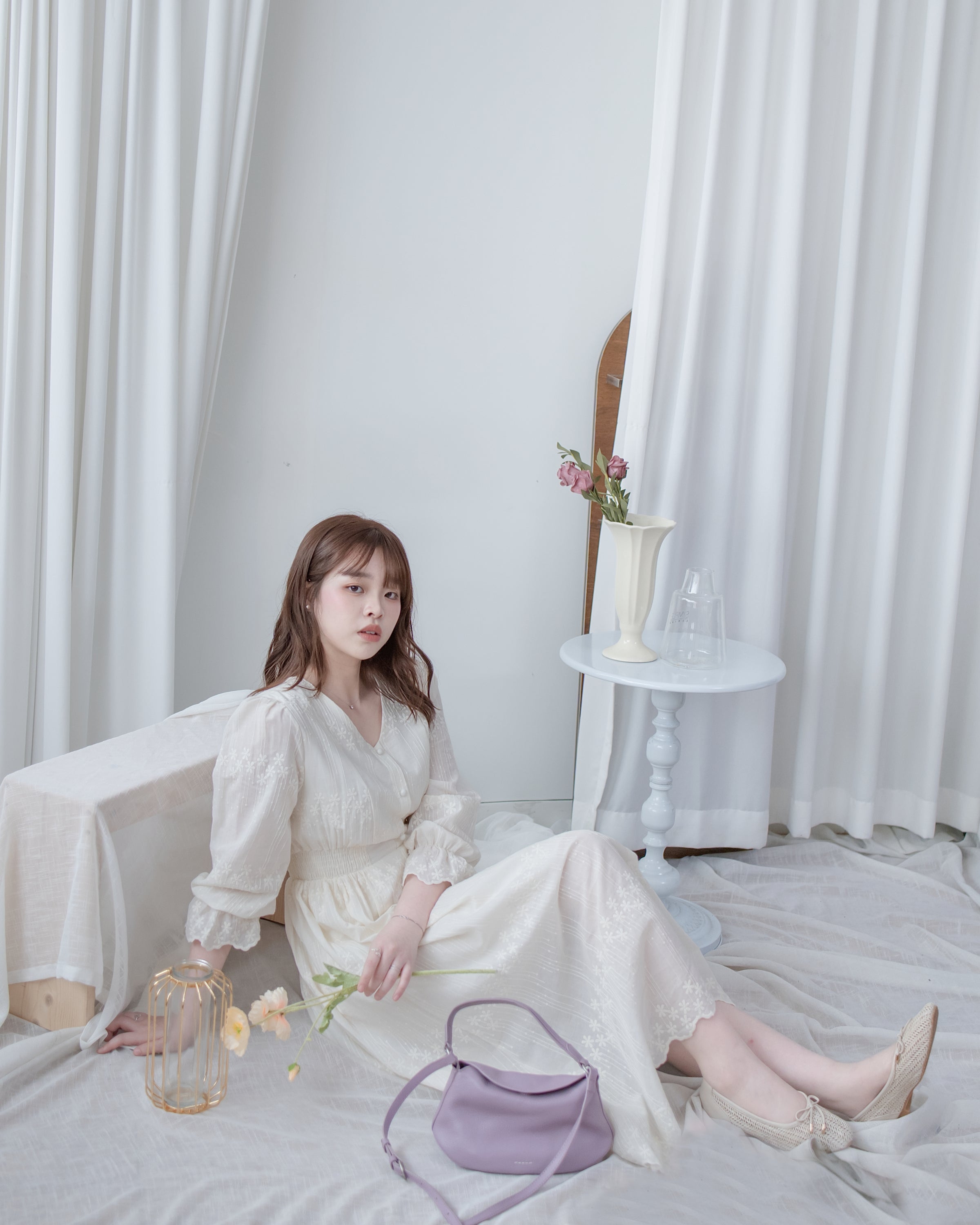 【現貨限量回歸 】Starry Embroidery Dress 流星刺繡花邊後橡筋修腰連身裙/ DS1094