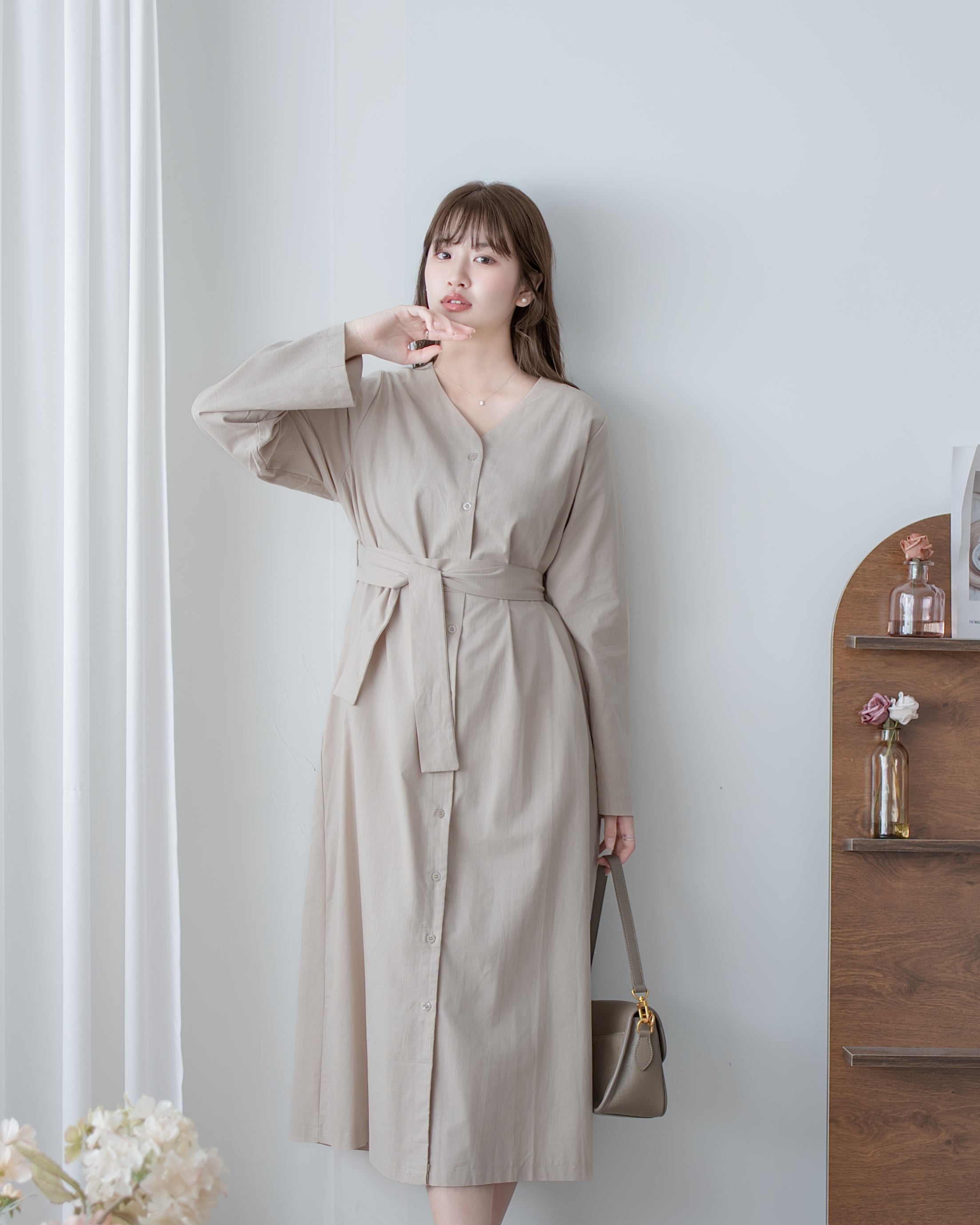 Tie-Waist Dress 隨性氣質雙圈修腰口袋連身裙/ DS1089