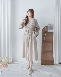 Tie-Waist Dress 隨性氣質雙圈修腰口袋連身裙/ DS1089