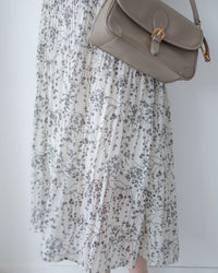 Branches Scarf Pleated Dress 絲帶花枝雙寬度褶紋修腰長裙/ DS1090