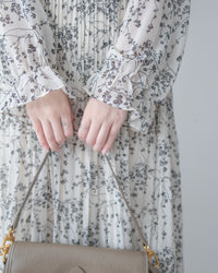 Branches Scarf Pleated Dress 絲帶花枝雙寬度褶紋修腰長裙/ DS1090