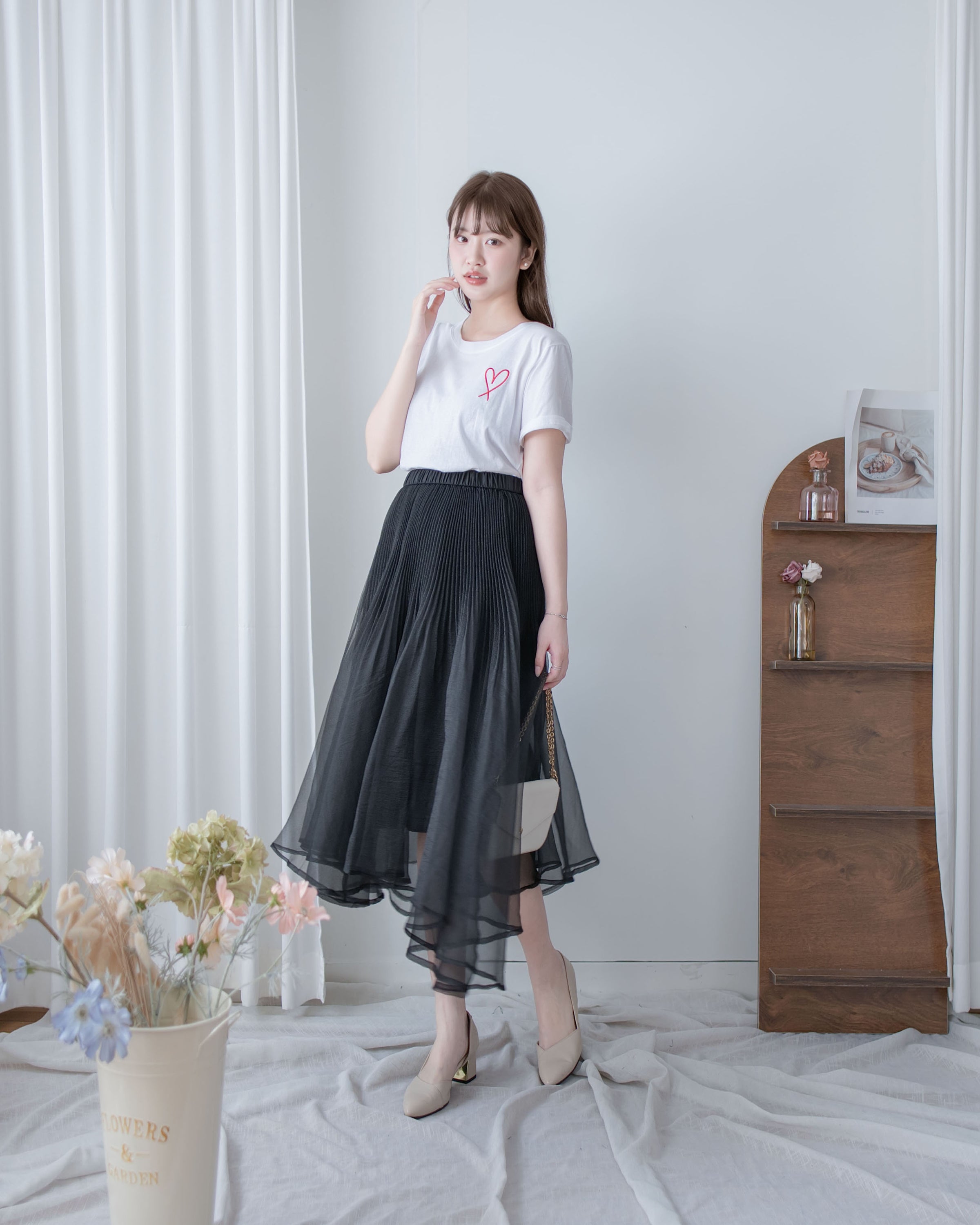 Asymmetric Veil Skirt 彈性腰身不規則層次紗裙/ SK8935