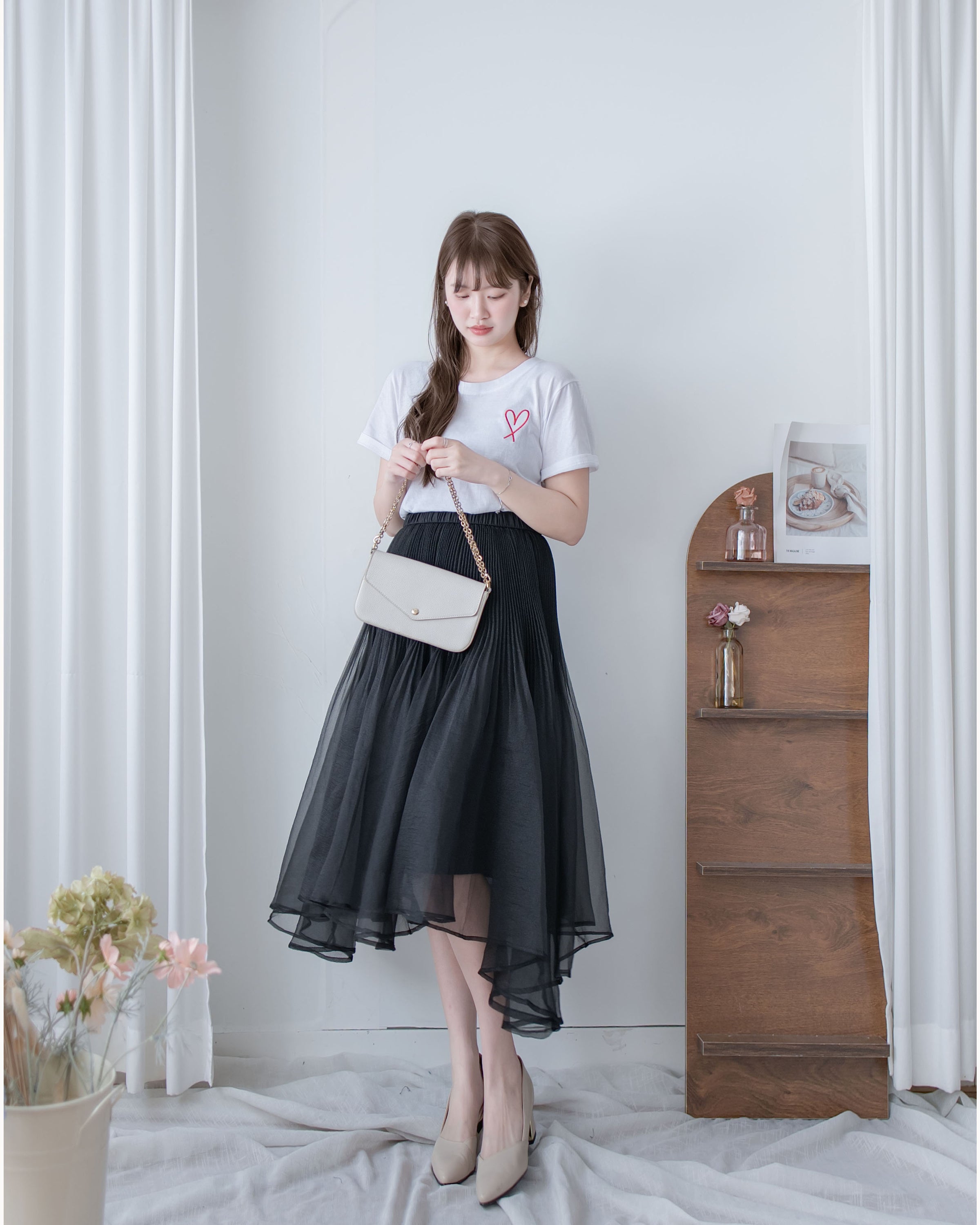 Asymmetric Veil Skirt 彈性腰身不規則層次紗裙/ SK8935