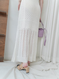 Elegant knit Dress 修身彈性鏤空針織兩件套/ DS9933 (White sold out)