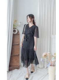 Floral Dress 韓國獨家布料疊領口碎花雪紡裙/ DS9928