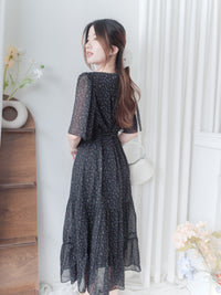 Floral Dress 韓國獨家布料疊領口碎花雪紡裙/ DS9928