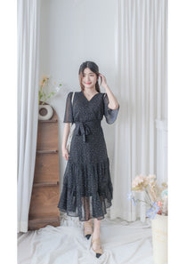 Floral Dress 韓國獨家布料疊領口碎花雪紡裙/ DS9928