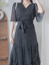 Floral Dress 韓國獨家布料疊領口碎花雪紡裙/ DS9928