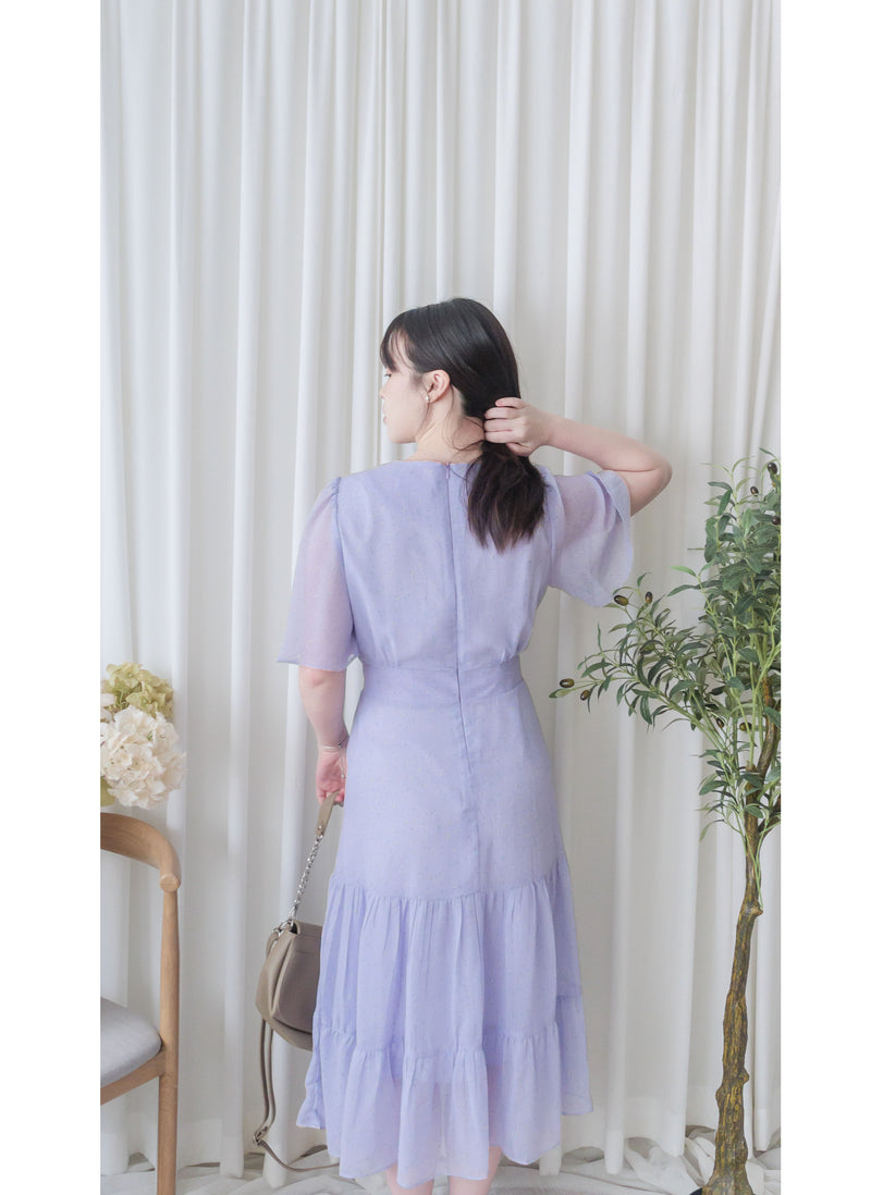 Floral Dress 韓國獨家布料疊領口碎花雪紡裙/ DS9928