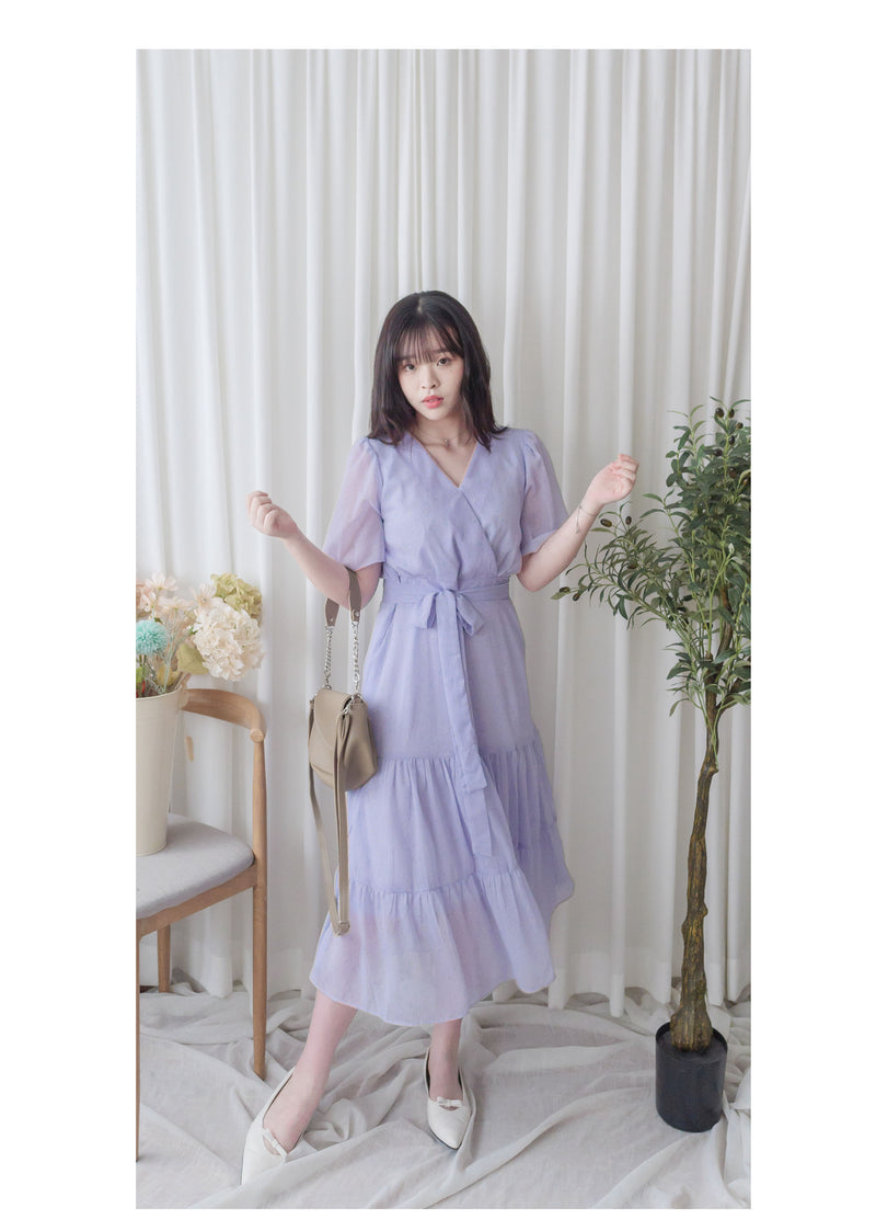 Floral Dress 韓國獨家布料疊領口碎花雪紡裙/ DS9928