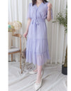 Floral Dress 韓國獨家布料疊領口碎花雪紡裙/ DS9928