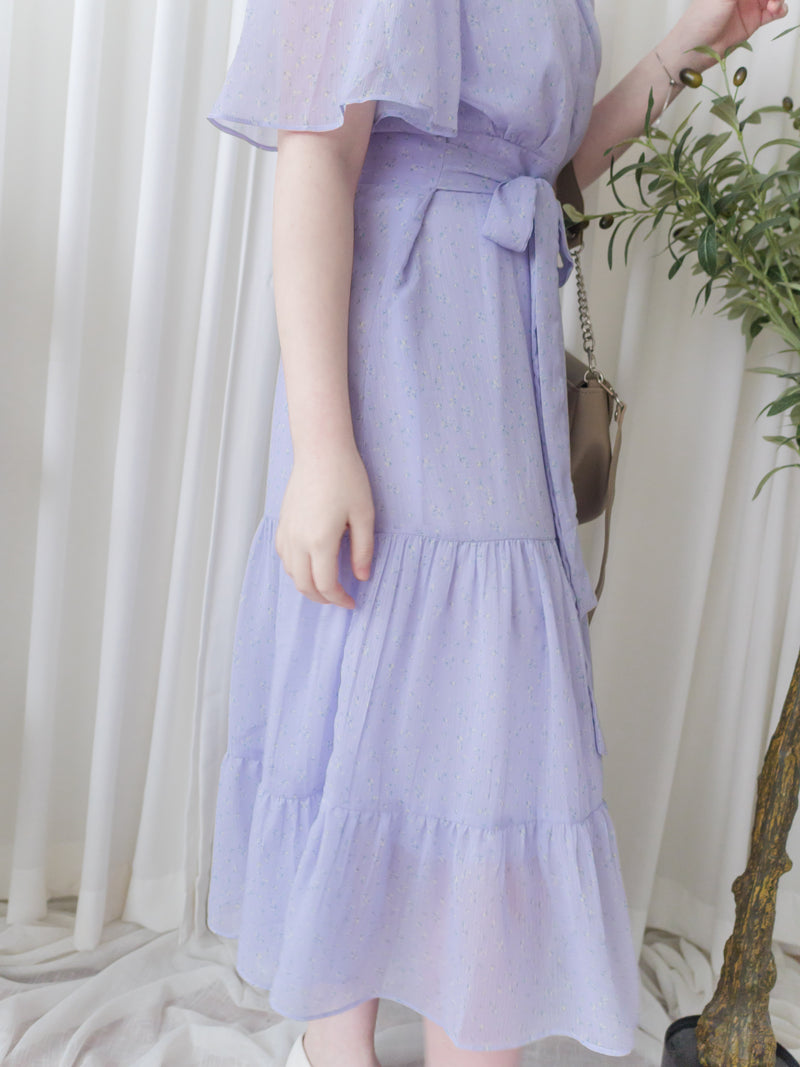 Floral Dress 韓國獨家布料疊領口碎花雪紡裙/ DS9928