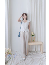 Pleated Front Pants 金屬帶質感麻棉闊褲/ PT8458