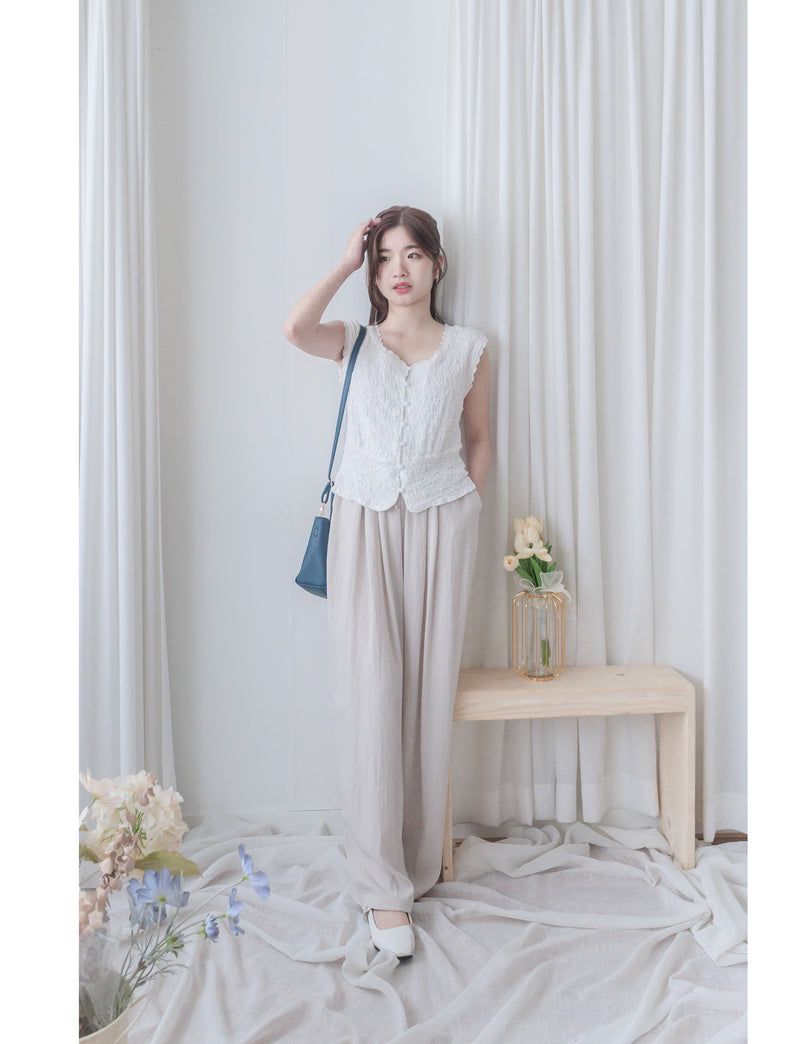 Pleated Front Pants 金屬帶質感麻棉闊褲/ PT8458