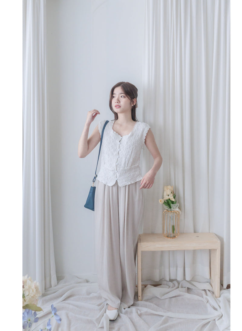 Pleated Front Pants 金屬帶質感麻棉闊褲/ PT8458