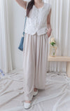 Pleated Front Pants 金屬帶質感麻棉闊褲/ PT8458