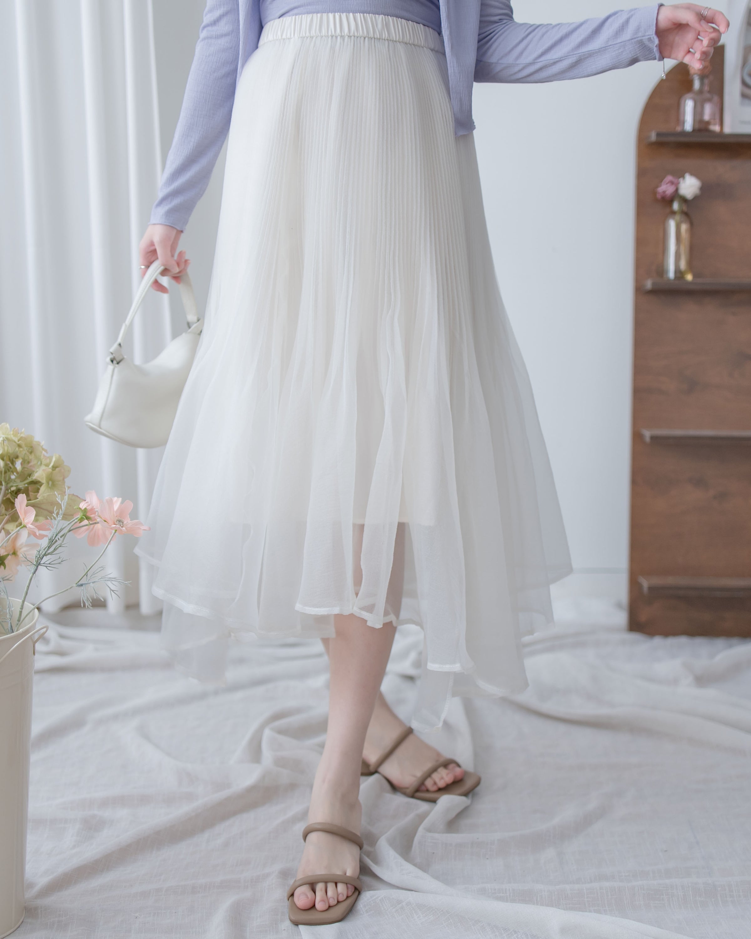 Asymmetric Veil Skirt 彈性腰身不規則層次紗裙/ SK8935