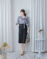 Striped H-Line Skirt 低調條紋後開叉顯瘦H型半裙 / SK8934