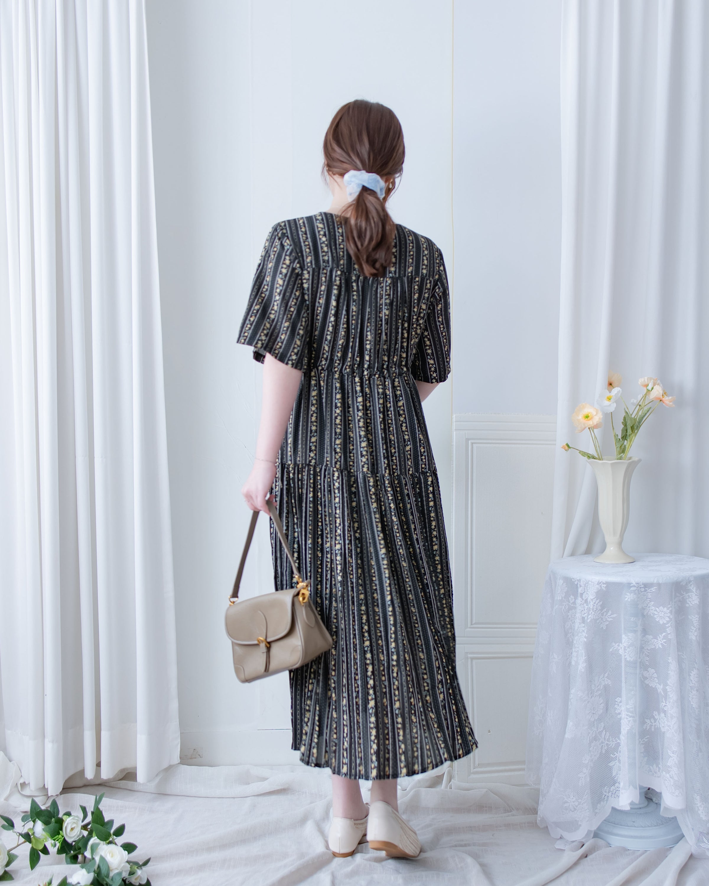 French Patterned Dress
 法式防皺直條紋印花連身裙/ DS1093
