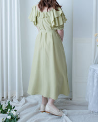 Ruffle Square Dress 荷葉方領隨性口袋修腰連衣裙/ DS1096