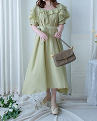 Ruffle Square Dress 荷葉方領隨性口袋修腰連衣裙/ DS1096